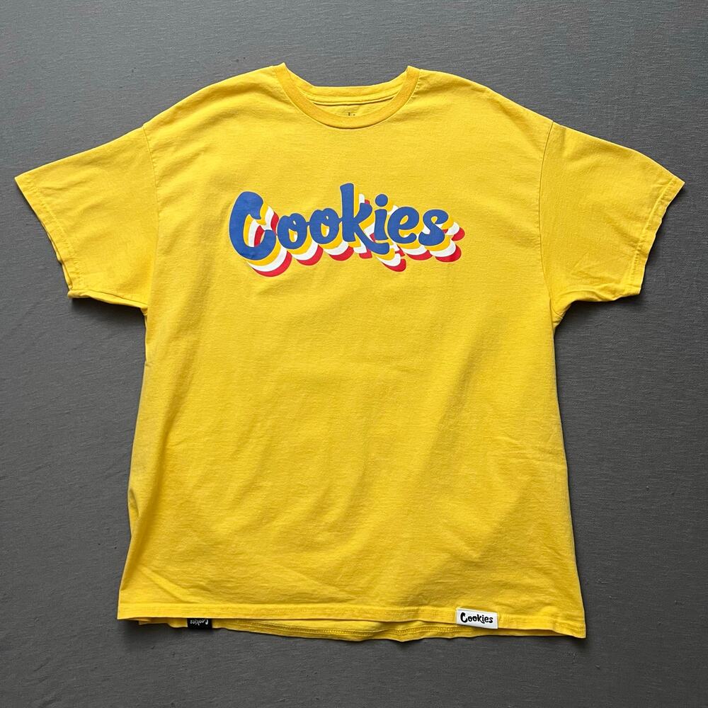 Cookies Graphic T Shirt XL Yellow Blue Logo Streetwear Hip Hop Skate
